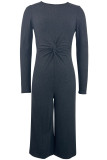 Dark Gray Elegant Solid Patchwork Zipper O Neck Regular Jumpsuits