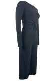 Dark Gray Elegant Solid Patchwork Zipper O Neck Regular Jumpsuits