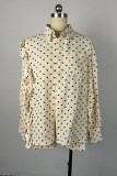 Apricot Sweet Print Patchwork Buckle Shirt Collar Long Sleeve Two Pieces