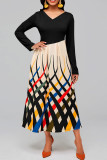 Black Elegant Print Patchwork V Neck Printed Dress Dresses