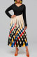 Black Elegant Print Patchwork V Neck Printed Dress Dresses