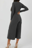 Dark Gray Elegant Solid Patchwork Zipper O Neck Regular Jumpsuits