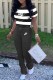 Black Casual Striped Print Letter O Neck Short Sleeve Two Pieces