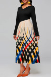 Black Elegant Print Patchwork V Neck Printed Dress Dresses