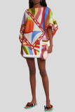 Multicolor Street Color Block Patchwork Boat Neck Half Sleeve Two Pieces