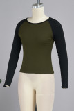 Black Apricot Casual Color Block Patchwork Contrast O Neck Tops