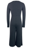 Dark Gray Elegant Solid Patchwork Zipper O Neck Regular Jumpsuits