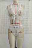 White Sexy Solid Patchwork See-through With Bow Lingerie