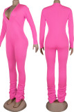 Pink Sexy Solid Patchwork V Neck Skinny Jumpsuits