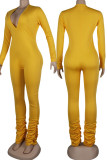 Yellow Sexy Solid Patchwork V Neck Skinny Jumpsuits