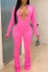Pink Sexy Solid Patchwork V Neck Skinny Jumpsuits