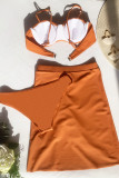 Orange Sexy Solid Patchwork Draw String 3 Piece Sets(With Paddings)