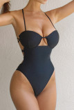 Black Sexy Solid Bandage Patchwork Swimwears(With Paddings)