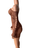 Brown Sexy Solid Hollowed Out Patchwork Lingerie