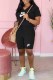 Black Casual Print Letter V Neck Short Sleeve Two Pieces