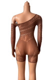Brown Sexy Solid Hollowed Out Patchwork Lingerie