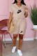Cream White Casual Print Letter V Neck Short Sleeve Two Pieces