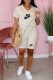 Apricot Casual Print Letter V Neck Short Sleeve Two Pieces