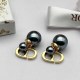 Black Gold Simplicity Letter Pearl Earrings