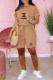 Khaki Casual Print Letter V Neck Short Sleeve Two Pieces
