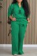 Green Casual Print Letter Zipper Collar Long Sleeve Two Pieces