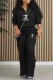 Black Casual Print Letter Zipper Collar Long Sleeve Two Pieces