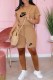 Khaki Casual Print Letter V Neck Short Sleeve Two Pieces