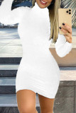 Black Fashion Sexy Solid Backless Turtleneck Long Sleeve Dresses