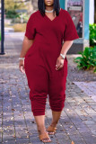 Apricot Fashion Casual Solid Basic V Neck Plus Size Jumpsuits