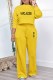Yellow Casual Print Letter O Neck Long Sleeve Two Pieces