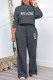 Dark Gray Casual Print Letter O Neck Long Sleeve Two Pieces
