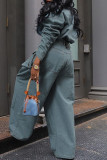 Blue Street Solid Patchwork Draw String Pocket Zipper Mandarin Collar Long Sleeve Two Pieces