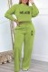 Green Casual Print Letter O Neck Long Sleeve Two Pieces