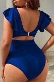 Blue Sportswear Solid Bandage Patchwork Stringy Selvedge V Neck Plus Size Swimwear(With Paddings)