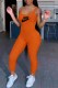 Tangerine Red Casual Print Letter U Neck Jumpsuits