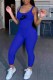 Blue Casual Print Letter U Neck Jumpsuits
