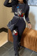 Black Street Print Patchwork O Neck Plus Size Jumpsuits