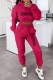 Rose Red Casual Print Letter Hooded Collar Long Sleeve Two Pieces