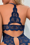 Blue Sexy Solid Lace Patchwork Lingerie