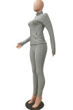 Grey Fashion Street Adult Solid Patchwork O Neck Long Sleeve Regular Sleeve Regular Two Pieces