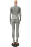 Grey Fashion Street Adult Solid Patchwork O Neck Long Sleeve Regular Sleeve Regular Two Pieces