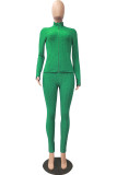 Green Fashion Street Adult Solid Patchwork O Neck Long Sleeve Regular Sleeve Regular Two Pieces