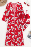 Red Sportswear Print Patchwork 3 Piece Sets(With Paddings)