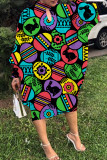 Black Casual Print Hollowed Out Patchwork O Neck Long Sleeve Dresses
