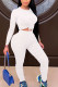 White Casual Solid Patchwork O Neck Long Sleeve Regular Sleeve Short Two Pieces