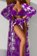 Purple Sportswear Print Patchwork 3 Piece Sets(With Paddings)