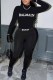 Black Street Print Letter O Neck Long Sleeve Two Pieces