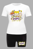 Black And White Street Character Print Letter O Neck Short Sleeve Two Pieces