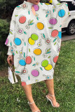 Green Casual Print Hollowed Out Patchwork O Neck Long Sleeve Dresses