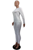 White Casual Solid Patchwork O Neck Long Sleeve Regular Sleeve Short Two Pieces